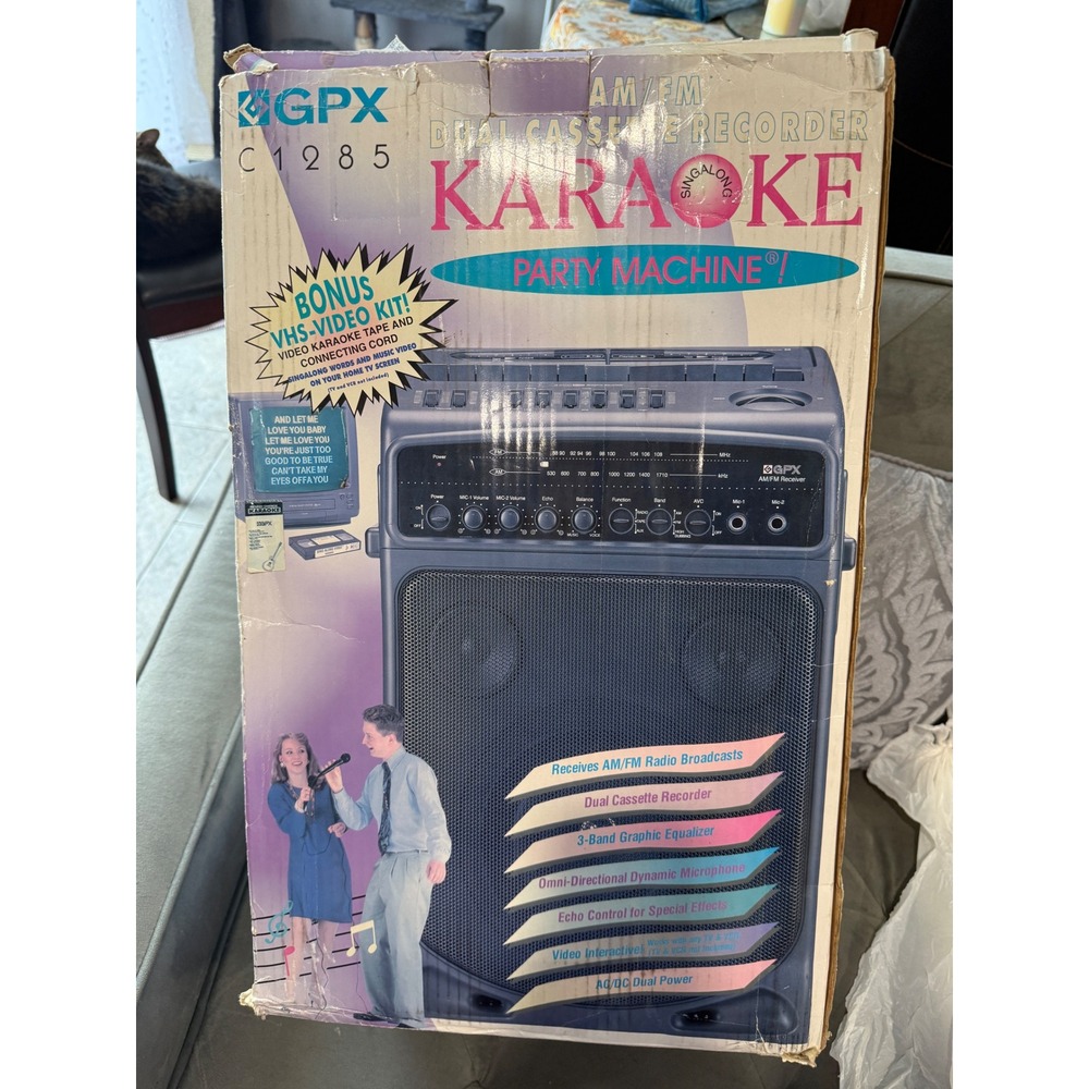 GPX C1285 Karaoke Party Machine Dual Cassette AM FM Radio 3-Band EQ Vintage